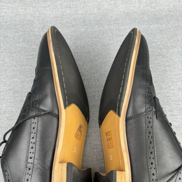 Fairlane Shoes Mens 13 Black Oxfords Leather Wingtip Classic‎ Office Preppy - Picture 10 of 16